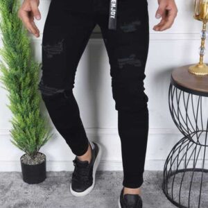 Plain Black Denim Jeans with destroy-p-18$