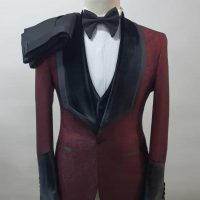 Deep red & black designer suit